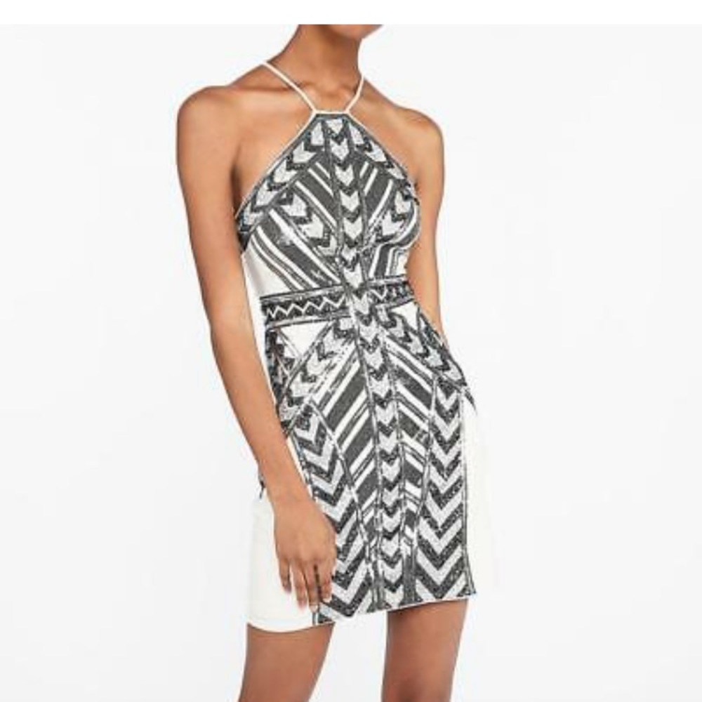 Express Ivory Halter Sequin Dress